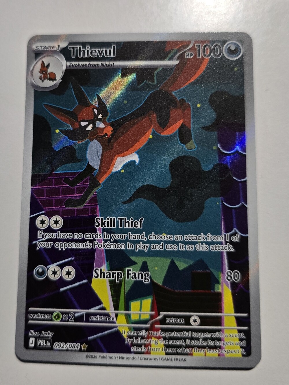 Pokemon Thievul 092/084 Pitch Black Illustration Rare Full Art Card NM PBL